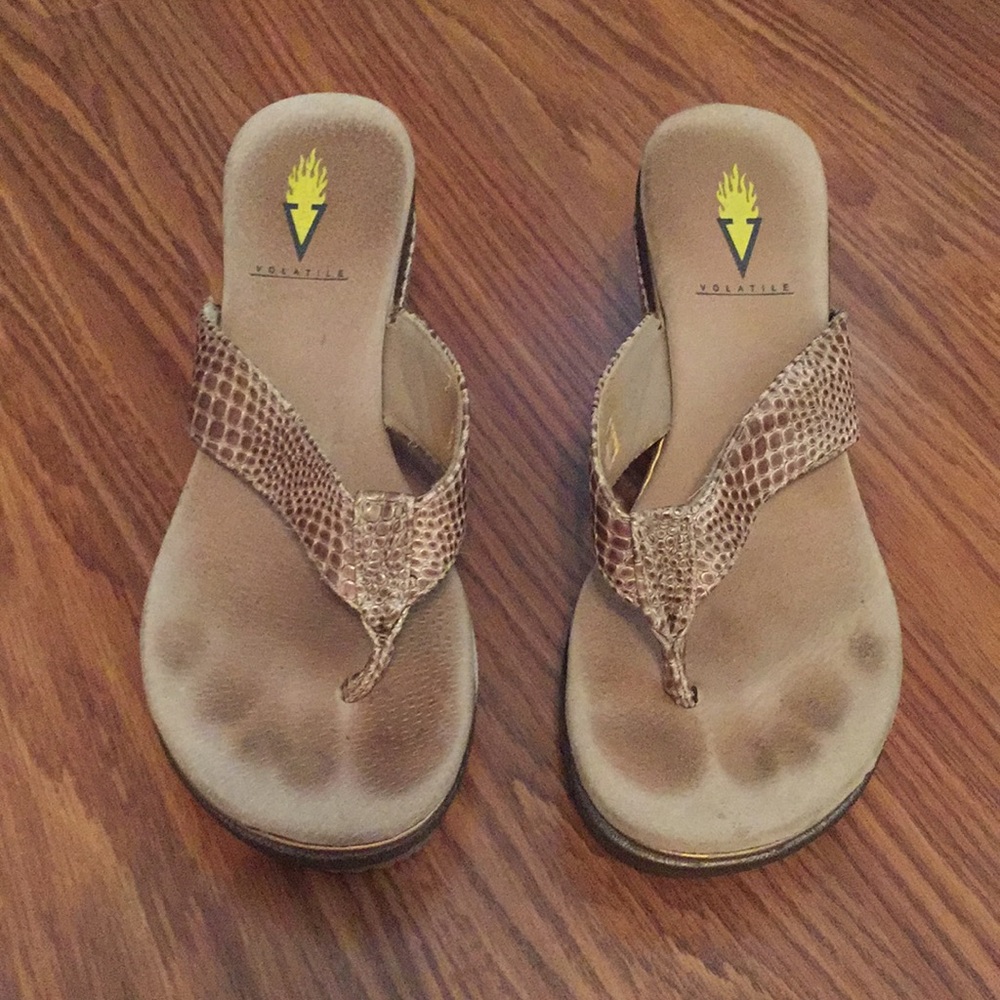 Snake skin thong wedge sandals